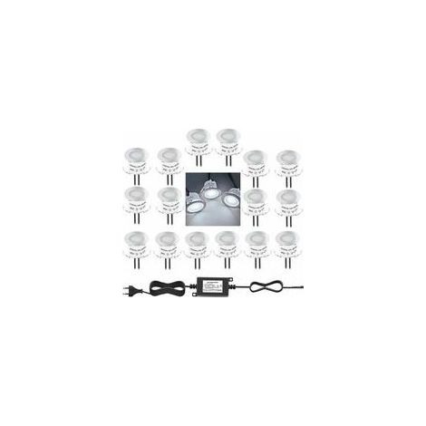 Set mit 16 Mini-LED-Einbaustrahlern für den Außenbereich, IP67 wasserdicht, tageslichtweiß 4500K, 32 mm, 0,6 W DC 12V, für Holztreppen, Terrassen und Pools (1/5)