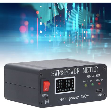 Wattmeter 1,8 MHz-50 MHz, FM AM SSB, SWR 0,5 W-120 W, Kurzwellenantennentuner, vertikaler Wellenlängenmesser aus Aluminiumlegierung, Typ-C-Ladeschnittstelle, OLED-Display. (1/5)