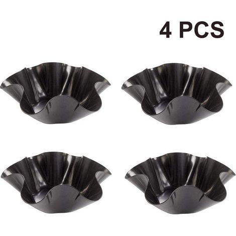Lot de 4 moules à pâtisserie ondulés, moules à gâteaux originaux, moule à gâteau avec revêtement antiadhésif, moule à gâteau en acier au carbone de 15 cm en forme de fleur (1/4)