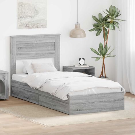 vidaXL Lit de Rangement Gris Sonoma 100 x 200 cm Bois d'ingénierie