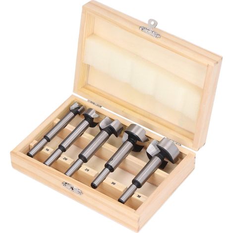 Kit de 5 forets Forstner à queue ronde (15 mm, 20 mm, 25 mm, 30 mm et 35 mm)