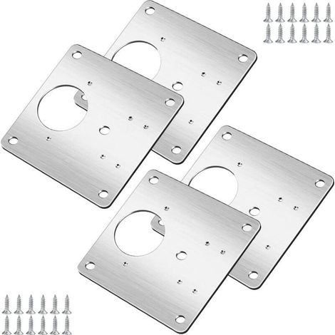 4 Pièces Plaque de Réparation de Charnière D'armoire avec Trou, Supports de Réparation Plaques Installation Facile avec 24 Vis, Kit De Réparation De Charnière pour Bois, Meubles (1/5)