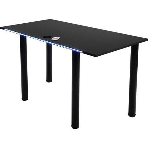 MÖBEL SYSTEM Escritorio de juegos con iluminación LED, mesa de ordenador, mesa de gamer, de juego, sistema de gestión de cables / bandeja de cables:negro (1/5)