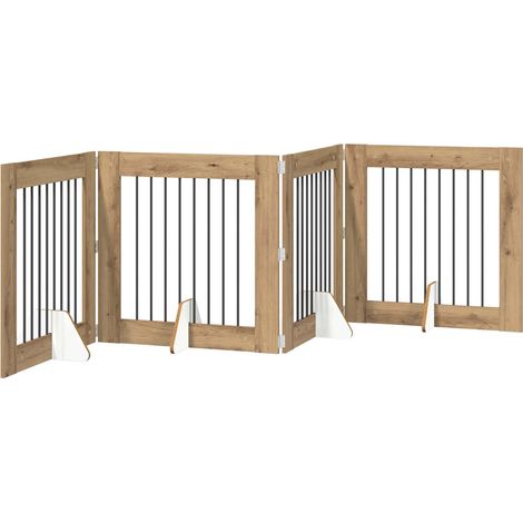 Foldable Dog Gate with Stands 4 pcs Artisan Oak 321 cm vidaXL