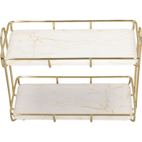 Étagère de salle de bain à 2 niveaux, présentoir de rangement pour cosmétiques avec séparation, petit établi en or 31x23 cm (1/5)