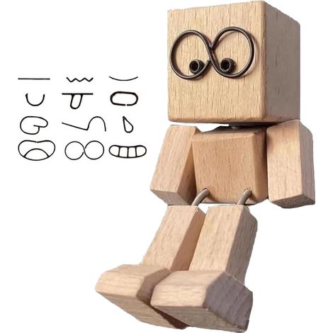 Dashboard Decorations Wooden Figurine with Movable Head