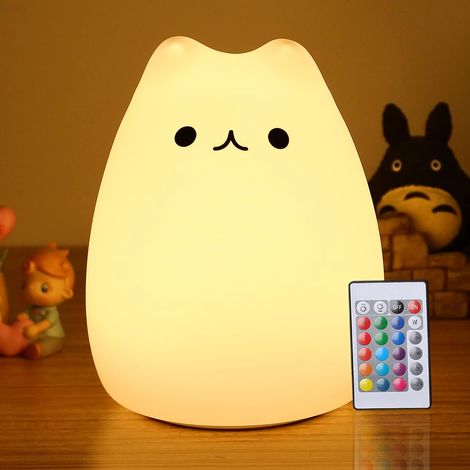 1 Veilleuse Chat Silicone Rechargeable USB 7 Couleurs Mode Respiration Chambre Enfant