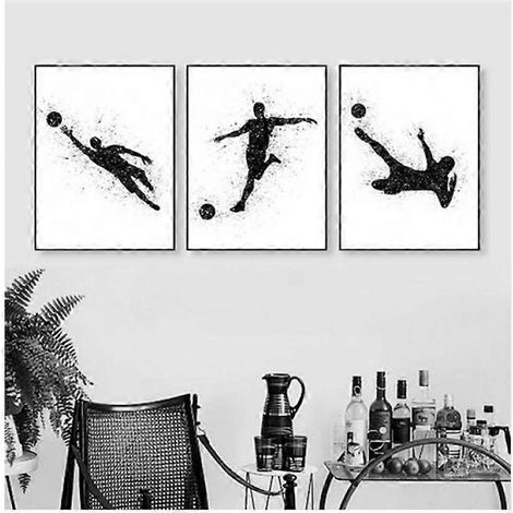Affiche murale sur toile représentant un match de football, style épuré et tendance, imprimée en noir et blanc, idéale pour décorer le salon, la chambre, le bureau ou la chambre d'enfant. (1/4)
