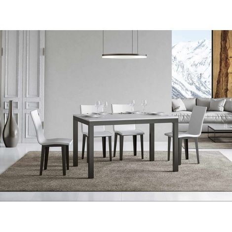 Table rectangulaire extensible 6 à 10 personnes L 120 à 224 cm blanc et métal anthracite Evy (1/5)