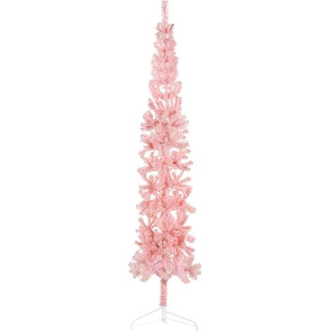 Künstlicher Halb-Weihnachtsbaum mit Ständer Schlank Rosa 210 cm
