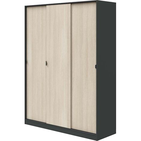 Armario 3 Puertas Senales, Dormitorio 4 Estantes, 50x150 cm Gris Antracita