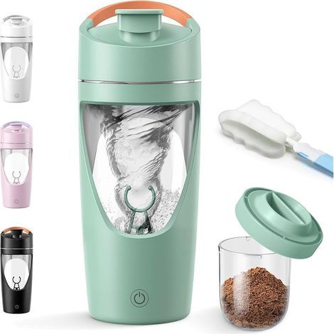 Shaker electrique, 700ml shaker électrique avec compartiment à poudre, shaker proteine rechargeable USB C, sans BPA (vert) (1/5)