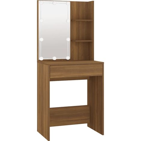 Toeletta tavolo da trucco di design mobile da camera da letto con illuminazione a LED rovere 60 x 40 x 140 cm marrone 020006346