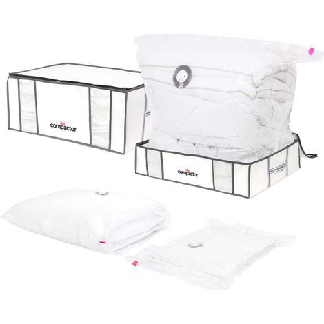 Lot de 2 housses de rangement sous vide + 2 sacs de rangement sous vide M + L - COMPACTOR - 65 x 45 x H.27 CM - Blanc (1/5)