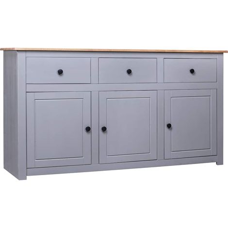 Buffet - Armoire de rangement Enfilade Gris 135x40x80 cm Pin solide Assortiment Panama BV104728 - BonneVie (1/5)