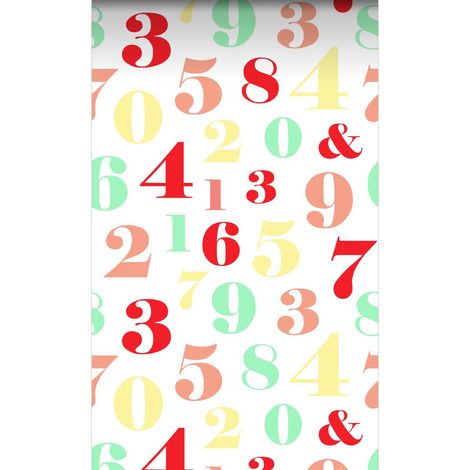 papier peint intissé XXL chiffres rouge, jaune, vert et rose  - ESTAhome (1/5)