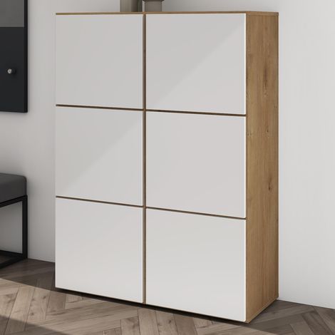 Mai & Mai Scarpiera da Ingresso 90x36x120cm, Scarpiera Portascarpe Armadio Scaffale 6 Ante + 12 Scomparti per Ingresso Soggiorno, Camera da Letto, Marrone chiaro+Bianco opaco, Schuhschrank02