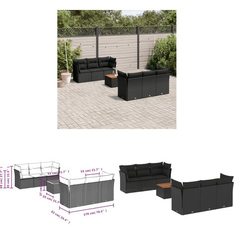 7-tlg. Garten-Sofagarnitur mit Kissen Schwarz Poly Rattan - Gartensortiment - Outdoor Möbel - Gartenlounge - Lounge Set - Esstischset - Home & Living (1/3)