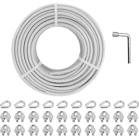 Steel cable 3mm core 7x7 strands, 30m PVC sheathed steel cable (1/5)