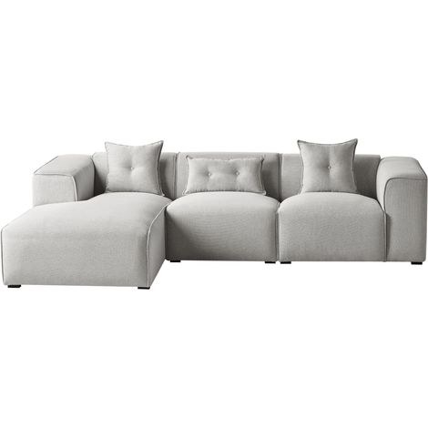 Corner Sofa 3 Seater DOLVA Fabric Light Grey Right Hand