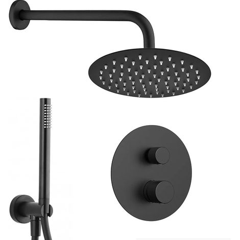 Set doccia incasso nero opaco con soffione 30 e kit doccia completo Gemini (1/5)