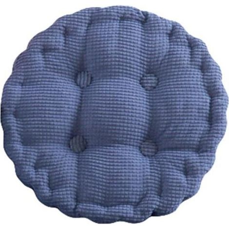 Galette de Chaise Doux Épais Velours Côtelé Coussin de Chaise 40x40cm Rond-Bleu (1/4)