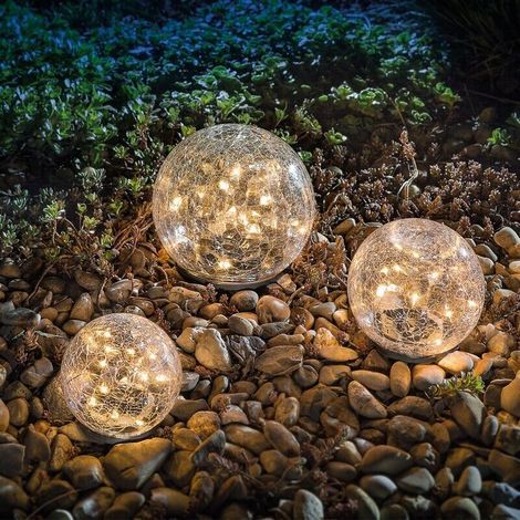 Set aus Solar-Glaskugeln, Gartenbeleuchtung, warmgelbe Solarleuchte, Glasleuchte (1/4)