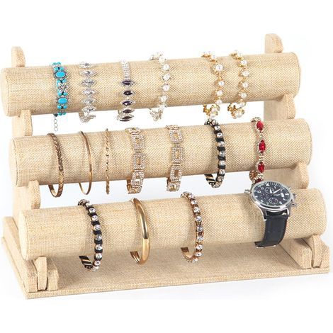 Espositore per gioielli in velluto: espositore per bracciali a 3 livelli rimovibile per donne e ragazze, porta gioielli per bracciali e collane, espositore per gioielli per casa o negozio (1/5)