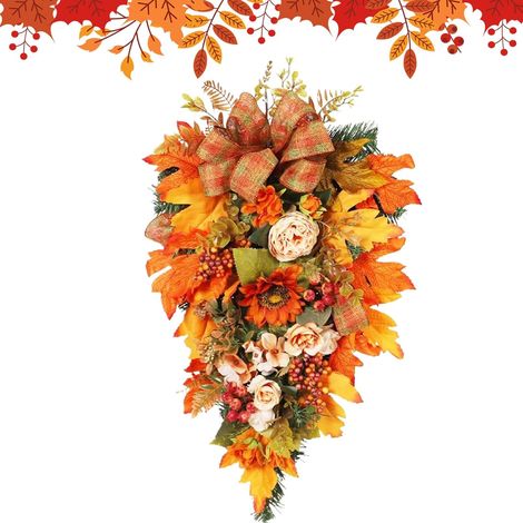 Décor d'automne pour Porte d'Entrée Fleurs Érables Baies Artificielles (1/5)