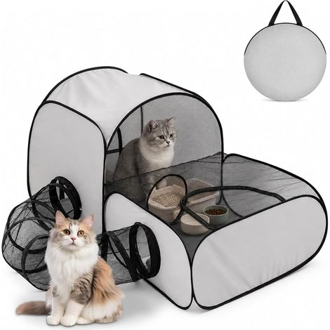 Enclos d'extérieur pliable pour chat avec tunnel, cage portable pour chat avec design en maille panoramique, boîte à lancer pour chats, enclos pour petits animaux, petits chiens, lapins (L) (1/5)