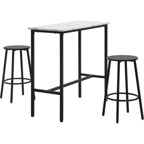 Ensemble table haute et 2 tabourets en acier blanc et noir, surface effet marbre, pour 2 personnes (1/5)