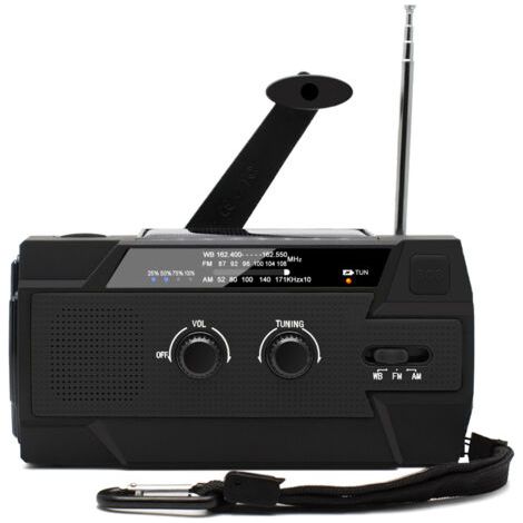 Portable Hand-Crank Solar Radio Rechargeable Dynamo Radio with AM/FM/WB Built-in 4000mAh Rechargeable Battery, 4 Modes LED Flashlight, SOS Alarm for Outdoor Emergency, Black (1/5)