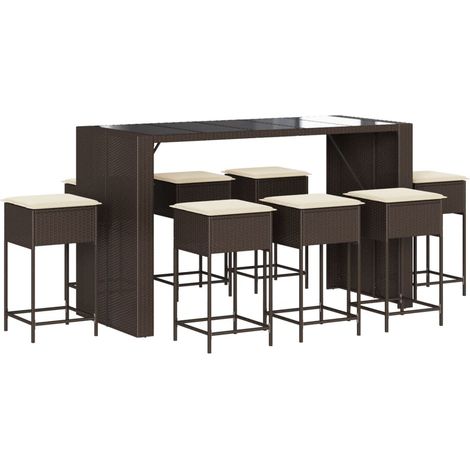 Maison Exclusive - 9-tlg. Gartenbar-Set mit Kissen Braun Poly Rat