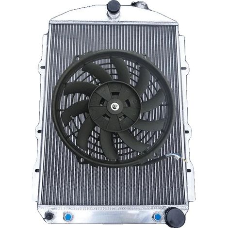 Radiador de aluminio, dimensiones del núcleo: 570 mm x 430 mm x 52 mm, salida superior de 38 mm, salida inferior de 45 mm, 2 filas. (1/5)