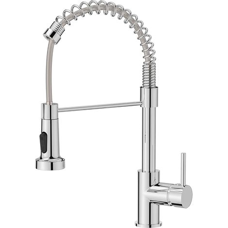 Kitchen Tap, Spring Kitchen Sink Mixer Taps, Commercial Faucet Single Handle Lever, High Arc Swivel 360 with 2 Spray Mode, Polished Chrome