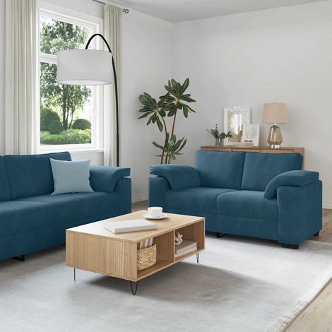 Ensemble de canapés 3 pièces en velours bleu avec fauteuil, canapé 2 et 3 places - PANGIVO (1/5)