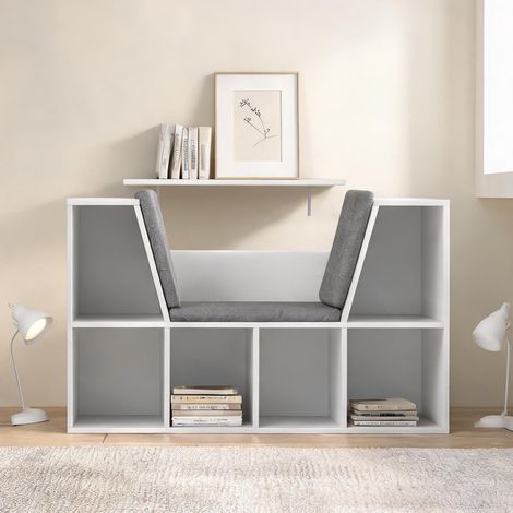 Étagère à livres avec coussin blanc 105 x 30 x 63 cm (1/5)
