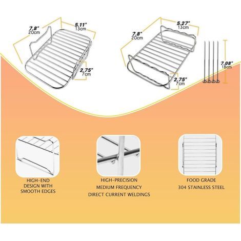 Ensemble De 2 Grilles Pour Friteuse A Air, Grille De Cuisson Polyvalente Avec 4 Bâtons De Barbecue, Accessoires Pour Friteuse A Air Compatible Avec Ninja Foodi DZ201/401 Instant Dual Basket (1/3)