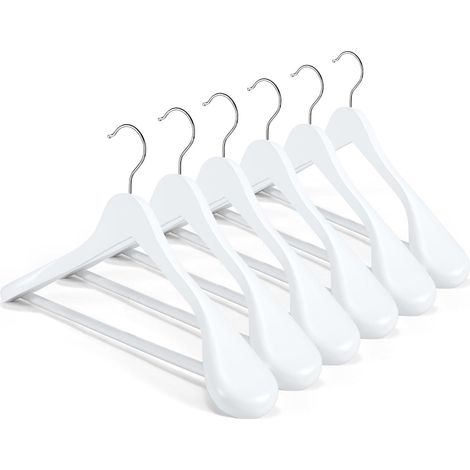 Juego de 6 perchas de madera maciza para mujer, hombros anchos, barra antideslizante para pantalones, acabado liso, giratorias.