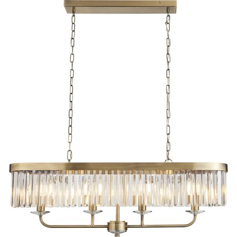 Merano Ascoli Plafonnier suspendu de bar en laiton antique et verre transparent 4 LED 6 W E14