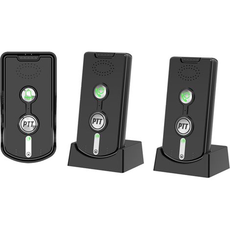 Sistema de intercomunicación inalámbrico recargable con 2 unidades interiores – alcance de 1000 m, 38 tonos de llamada, IP54 (1/5)