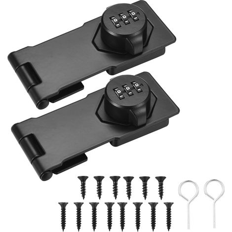 Serrure à combinaison de 12,7 cm - Verrouillable - Avec serrure à combinaison - Hasp Lock - Pour porte, armoires, fenêtre - Noir (1/5)