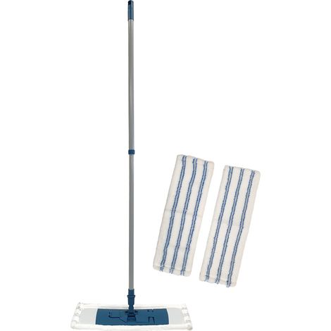 Lot de 1 Balai Téléscopique Professionnel et 2 Serpillères Microfibres Grattantes, 40 x 14 cm pour Laver, Nettoyer et Éponger Tous Types de Sols