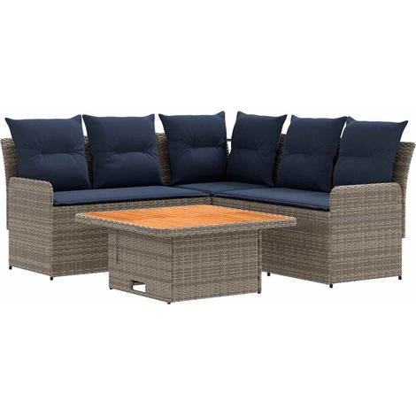 Furniture Sets with Pillow 4 pcs Grey and Navy Blue PE Rattan vidaXL (1/5)