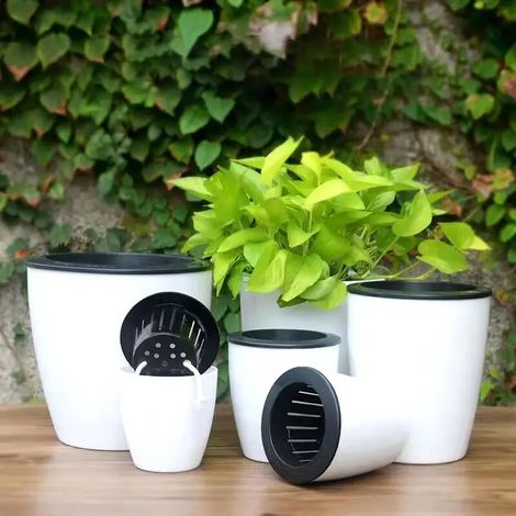 (S5) Pots de fleurs paresseux, pot de fleurs hydroponiques en plastique à arrosage automatique, culture hydroponique de plantes succulentes en pot, décoration de bureau pour la maison