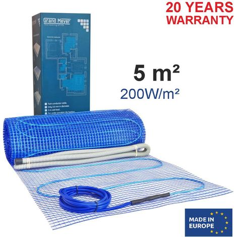 Malla calefactora para suelo radiante eléctrico 5 m², 200 W/m², 1000 W, Grand Meyer