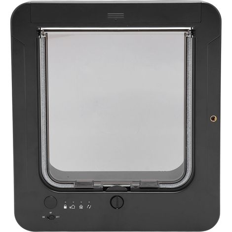 Porte pour chat à puce électronique, déverrouillage automatique, résistante aux intempéries, batterie 210 mAh, entrée/sortie contrôlable, noire + télécommande (1/5)