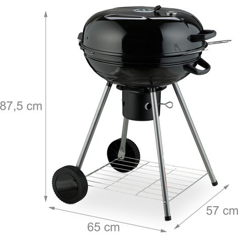 Barbecue rond mobile sur roues extérieur 105 x 105 x 103 cm 2 surfaces de cuisson rapide en métal noir (1/5)