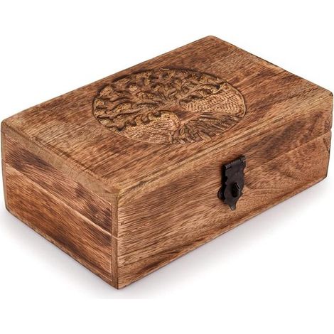 Scatola portagioie in legno di mango con incisione Albero della Vita,organizer per gioielli,Scatola in legno con finitura fiammata (1/5)