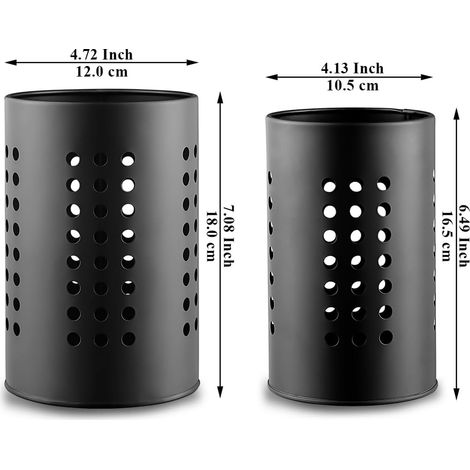 Porte-ustensiles de cuisine pour plan de travail - 2 pièces - Porte-couverts en acier inoxydable noir - Ustensiles de cuisine - Organisateur de plan de travail style champêtre (1/5)